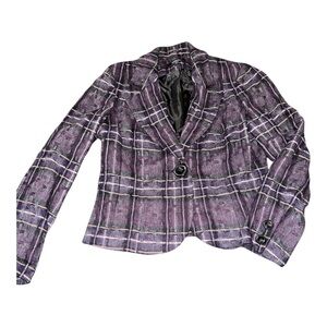 Tribal Purple Plaid Wool Blend Blazer Size 8 Academia Preppy Grunge